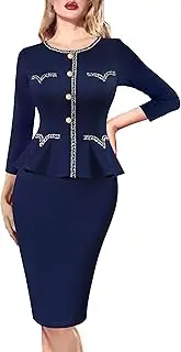 [VFSHOW] Womens Buttons Peplum Work Business Office Professional Patchwork Pencil Sheath Dress