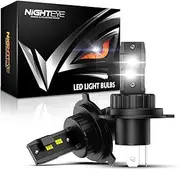 NIGHTEYE H4 LED Headlight Bulbs, 200% Brighter Light Bulbs 6500K Cool White Fanless Mini Size Plug and Play H4 Bulbs Fog Light Bulbs, Pack of 2 (H4)