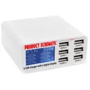 6 Port USB Rapid Charger Station LCD Display Auto Detect for Cellphone & Tablets