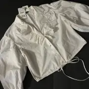 Zara Poplin Top Blouse Ballon Sleeves White Size Small