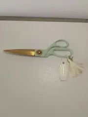 Stylish Green And Gold 7.75" Stainless Steel Scissors With Charm And Tassel