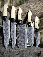 Handmade HAND FORGED DAMASCUS STEEL CHEF KNIFE Set Kitchen Knives EDC 22