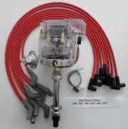 BIG BLOCK 396-427-496 CHEVY CLEAR Cap HEI Distributor & RED PLUG WIRES 45 DEGREE