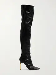 [TOM FORD] TOM FORD - Snake-effect Patent-leather Over-the-knee Boots - Black - IT38 IT 38 Black