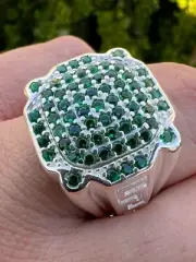 2.00 Ct Round Cut Simulated Emerald Band Engagement Ring 14K White Gold Plated