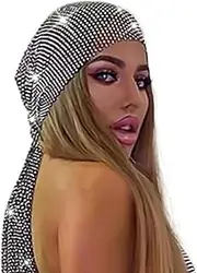 Wide Mesh Headbands Glitter Rhinestone Hairbands Elastic Crystals Turban Head Wraps rave Party Head Scarf Sparkle for Women (Black, One Size)