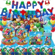 Super Mario Party Suppliers Tableware Balloons Banner Kids Birthday Decorations
