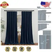 Soft Velvet Sliding Door Curtains, Thermal Insulated, Room Darkening - Navy Blue