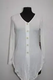TWO BY VINCE CAMUTO BUTTON FRONT TOP, PEARL IVORY, XS