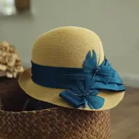 在飛比找ETMall東森購物網優惠-草帽女遮陽防優雅羽毛蜻蜓盆帽子
