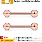 2PCS Rose Gold Surgical Steel Barbell Ring Bar Tongue Nipple Body Piercing