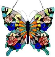 Stained Glass Tiffany Style Window Panel Butterfly 22 x 24 Suncatcher Art Glass