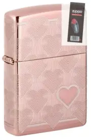 Zippo 49811 Heart Design High Polish Rose Gold Windproof Lighter + FLINT PACK