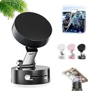 Generic Double-Sided Electric Vacuum and Magnetic Adsorption Adjustable Phone Mount, Dual Suction Cup, Foldable Portable Vacuum Magnetic Cell Phone Holder (Black)