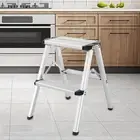 Folding Step Ladder High Stool Sturdy Nonslip Space Saving Metal Ladder Stool