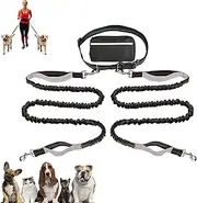 Upliftjoys Dog Leash, Upliftjoys Hands Free Dog Leash with Zipper Pouch, Dual Padded Handles Waist Leashes for Dogs Walking, Retractable Dogs Leashes for Small＆Large Dogs (Silver,Double Rope)