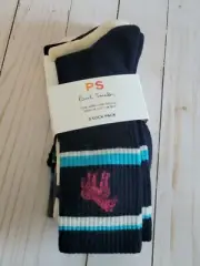 Paul Smith Organic Cotton Men's Crew Socks 3 Pack Zebra Stripe One Size New