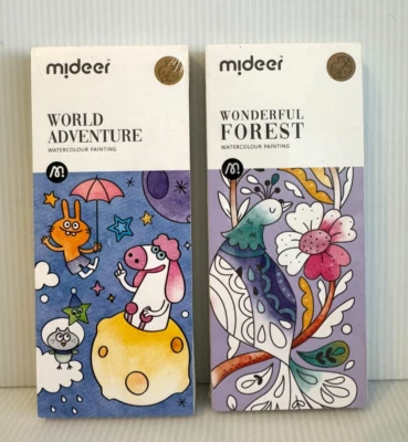 Set of 2 Mideer Watercolor Painting Books ~ Each Has 20 Pages & Paintbrush ~ NEW