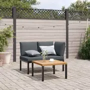 2 Piece Garden Sofa Set with Cushions Black Aluminium vidaXL