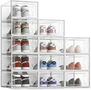 SEE SRPING XX-Large 12 Pack Shoe Storage Box, Clear Plastic Stackable Shoe Organizer for Closet, Shoe Rack Sneaker Containers Bins Holders Fit up to Size 14 (Clear)