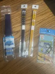 Vintage Lot Of 4 Peanuts Items: Snoopy Chop Sticks, Keychain, Fan. B23