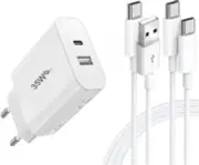 PH26Ⓡ Chargeur USB-C 35W, 2 Ports PD 3.0 QC 3.0 Chargeur Ultra Rapide + 2 Câbles