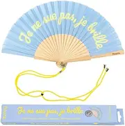 Fisura - Original Handheld Folding Fan with message je ne sue pas, je brille. Glows in dark. Colourful wooden fan. Original holding Hand Fans. Birthday Gifts Wedding Party Decoration