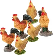 IWOWHERO 6pcs Miniature Chicken Ornaments for Farmhouse Decor Garden Micro Landscape Decorative Rooster Statues