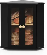 Corner Bread Box for Kitchen Countertop, Large Wood Bread Storage Container Brea