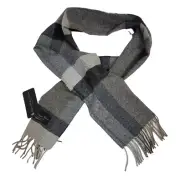 Italian Woollen Treasures Luxury Lambswool Soft Scarf Plaid Grey Handmade 12x 70