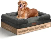 [PIONIQUS] Orthopaedic Dog Bed for Large Dog Bed, L Washable Dog Bed, Sofa Beds for Medium, Large Dogs, Pet Bed with Removable Cover, Orthopaedic Chew Proof Dog Bed with Warm Mattress Cushion, Grey
