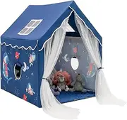 HONEY JOY Kids Playhouse with Padded Cotton Mat, Kids Play Tent for Girls Boys w/Longer Mesh Curtain, Solid Frame, Roll-Up Windows, Indoor and Outdoor Play Tent Castle Playhouse for Children (Blue)
