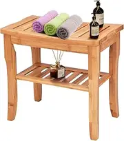 [Giantex] Bamboo Shower Bench Seat with Storage Shelf, Waterproof Shower Spa Chair Seat Bench Organizer Stool with Non-Slip Feet for Indoor or Outdoor(47 x 26 x 44 cm)