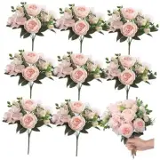 8 Packs Artificial Peony Flowers Faux Silk Hydrangea Bouquet Vintage Champagne