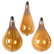 Trio of Pear Shape Edison LED Light Globes Mixed Set, Bulbs Display Bundle