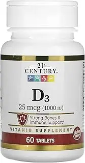 21st Century, D3, 25 mcg (1,000 IU), 60 Tablets