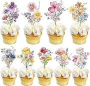 JeVenis 36 PCS Wildflower Cupcake Toppers Cake Decor Baby In Bloom Baby Shower Cake Toppers for Women Birthday Bridal Shower Wedding Party Decoration