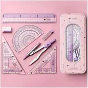 Maths Set Protractor setColorful 7 Pcs Math Supplies Set Metal Bow Compass Geometry Set Includes Ruler Protractor Compass Eraser Student Gift Compass Set (Color : Grau) (Color : Grau)