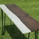 White Solid Epoxy Resin Coffee Table, Wooden Counter Slab Resin Table, Decor