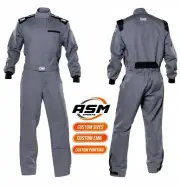 Two Layer One Piece Go kart Suit Grey With Custom Flag , Name & Number