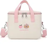 LaurelTree Aesthetic Kawaii Cute Lunch Bag Box with Straps Insulated Waterproof Durable for Women Girls Kids Office School (Pink)