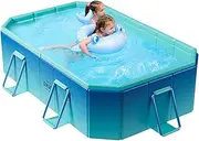 Simcat Above Ground Folding Swimming Pool, Rectangle Frame Pool for Garden Blue 2.1m