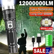 120000000Lumens Super Bright LED Tactical Flashlight USB Rechargeable Work Light