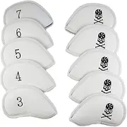 Golf Head Cover 10Pcs Set Leather Iron Head Covers Fit All Brands Titleist, Callaway, Ping, Taylormade, Cobra Etc.