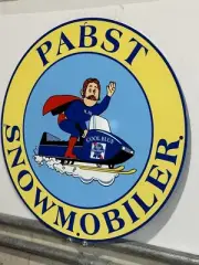 Vintage Style Pabst Cool Blue Snowmobiler Snowmobiles Oil Metal Heavy Sign