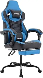 WOTSTA Gaming Chairs High Back Massage Game Chair with Footrest Computer Reclining Chair with Headrest and Lumbar Support for Big and Tall PVC Leather Gaming Chair for Adults (Blue/Black)