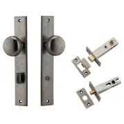 Cambridge Knob Rectangular Backplate Privacy Kit w Privacy Turn Distressed Nickel