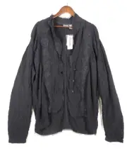 Chicos Women's Rayon Blend Textured Embellished Jacket Top size 3 Black