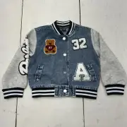 Shein Grey Blue Casual Embroidered Patchwork Denim Jean Jacket Kid Size 2-3Y NEW