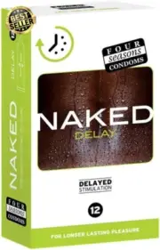 Naked Delay Condoms 12 Pack Ultra-Thin Latex Lubricated Extended Pleasure 54mm